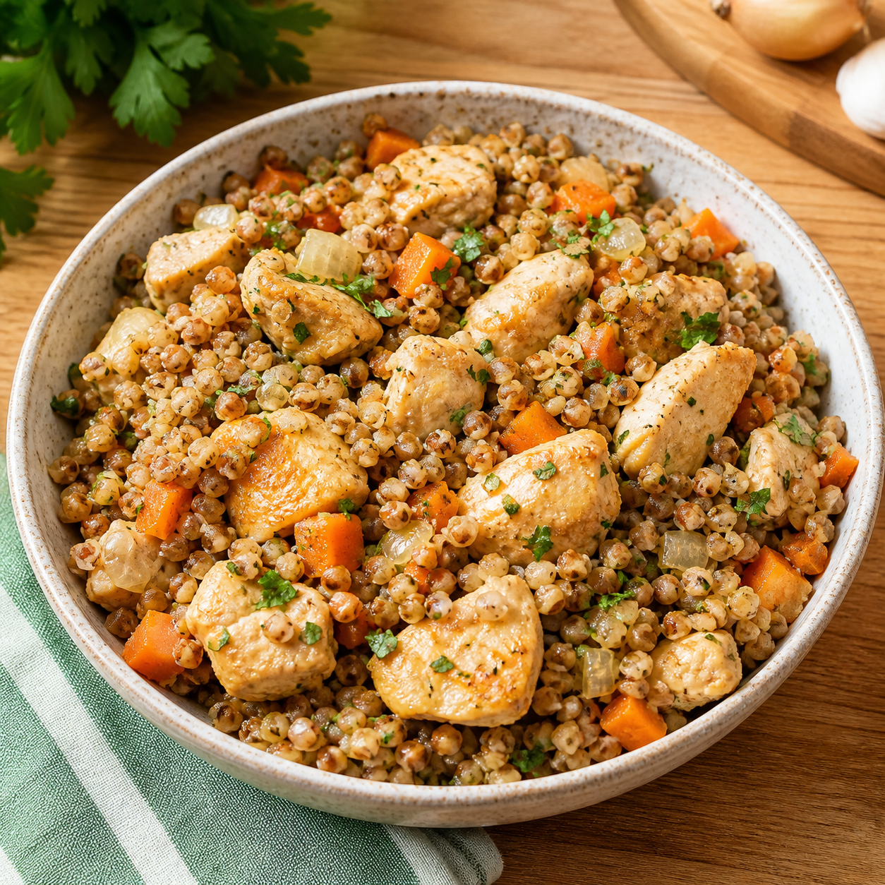 Гречка с курицей и овощами