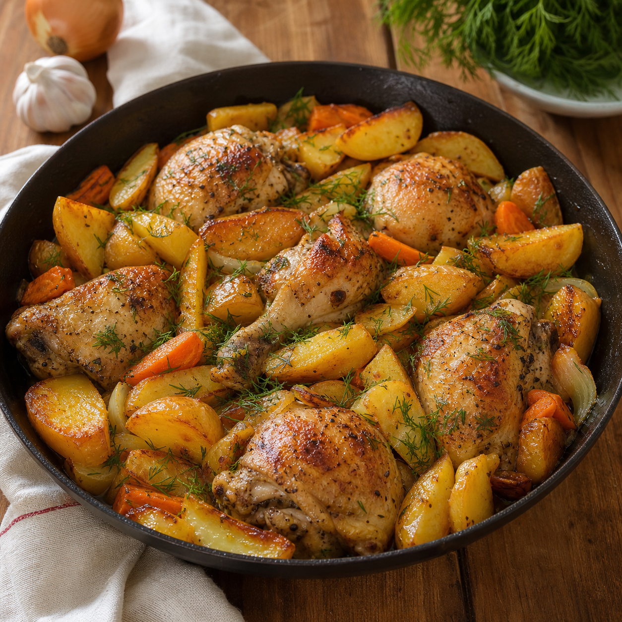 Курица с картошкой на сковороде