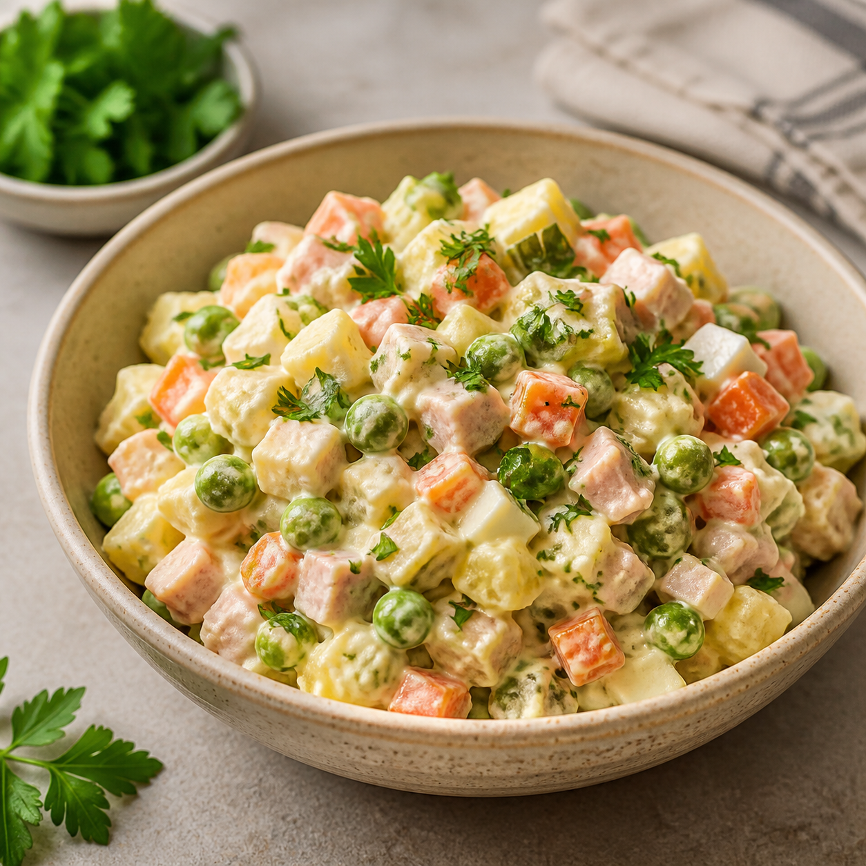 Салат оливье с курицей